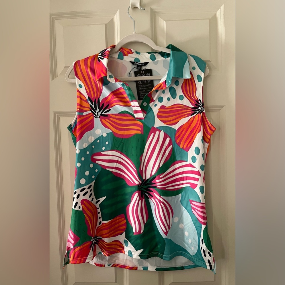 NWT Women's CEGOLFS Golf Polo Shirt Pink Green
Orange Sleeveless Top Size L